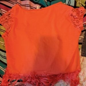 Neon pink lace crop top